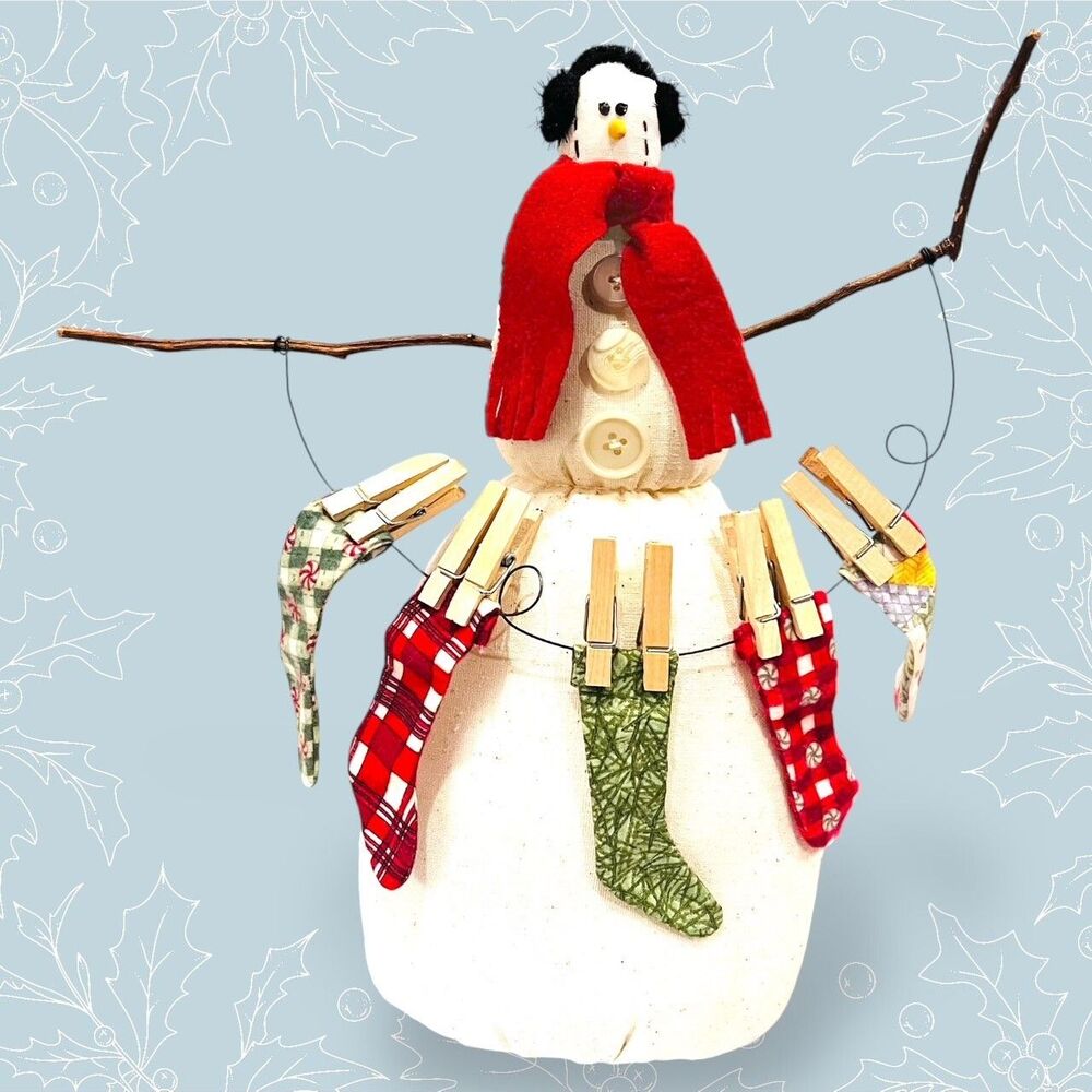 Handmade Fabric Snowman Christmas Twig Arms Primitive Country Stocking Garland